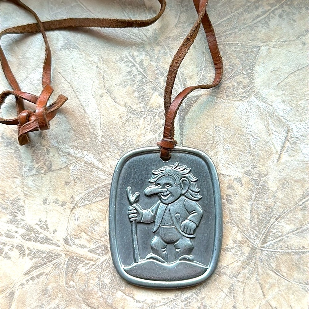 Norwegian Troll Necklace HS Hardanger Sylvplett Pewter Scandinavian Folk Art